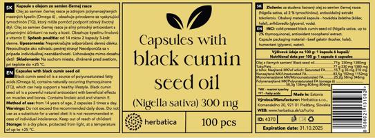 Fekete köménymagolaj (Nigella sativa) kapszulában /300 mg - 100 kapszula - Herbatica