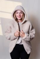 Kapucnis kabát merinó gyapjúból, Kimono, bézs - Ovecha Farba: Bézs, Veľkosť: S-M